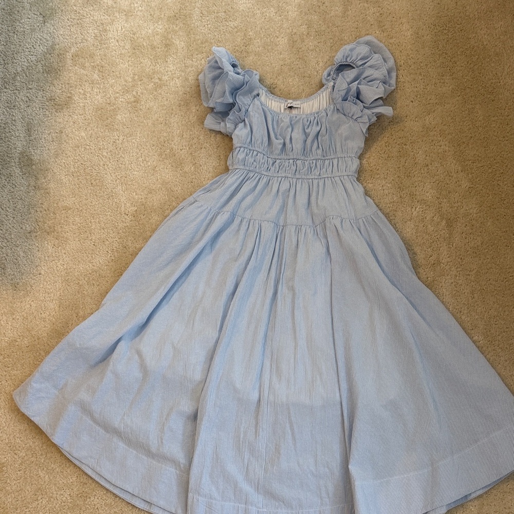 Petal & Pup Blue Dress with Ruffled Sleeves